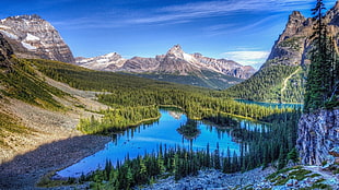 lake surrounded with mountains landscape photography