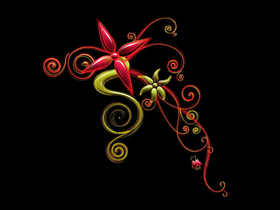 red and yellow vines illustration HD wallpaper