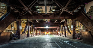 brown steel bridge, Chicago, street, asphalt, cityscape