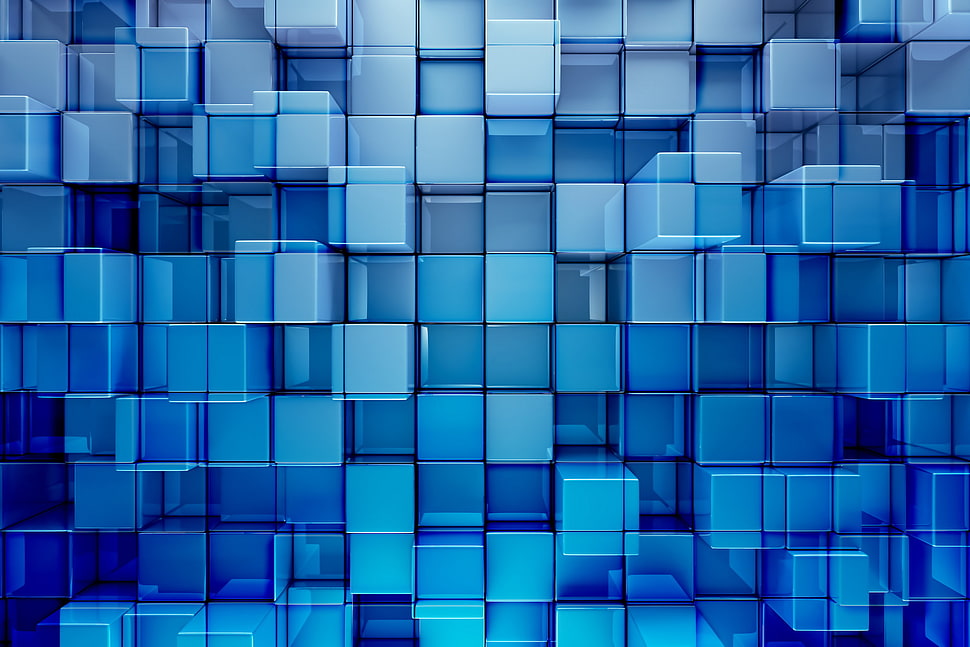 blue and black plastic organizer, abstract, 3D, cube HD wallpaper