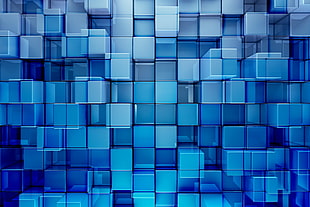 blue and black plastic organizer, abstract, 3D, cube HD wallpaper