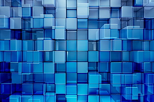 blue and black plastic organizer, abstract, 3D, cube