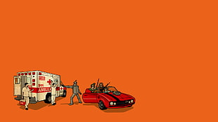 Wizard of Oz and ambulance illustration, The Wizard of Oz, humor, orange background, artwork HD wallpaper