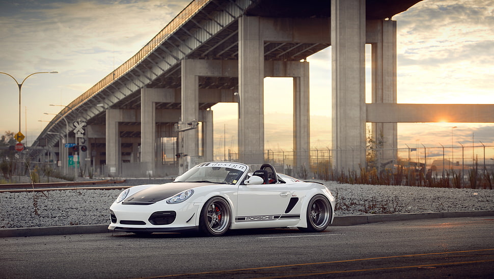 white Porsche convertible on asphalt road HD wallpaper