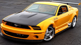 black and yellow Ford Mustang coupe, car, Ford Mustang, Ford