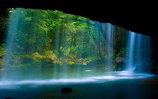 waterfall and cave, landscape HD wallpaper