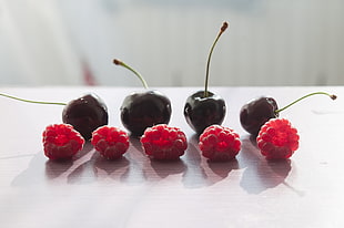 cherries and raspberries HD wallpaper