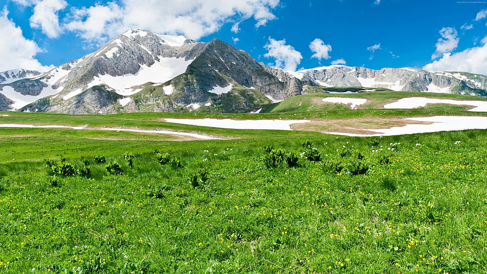 snow covered mountain above clear sky HD wallpaper