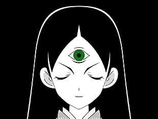 black haired anime character with third eye on forehead