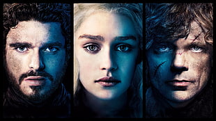 three assorted-character poster, Game of Thrones, Robb Stark, Daenerys Targaryen, Tyrion Lannister HD wallpaper