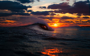 sea waves, waves, sea, sunset, sky HD wallpaper