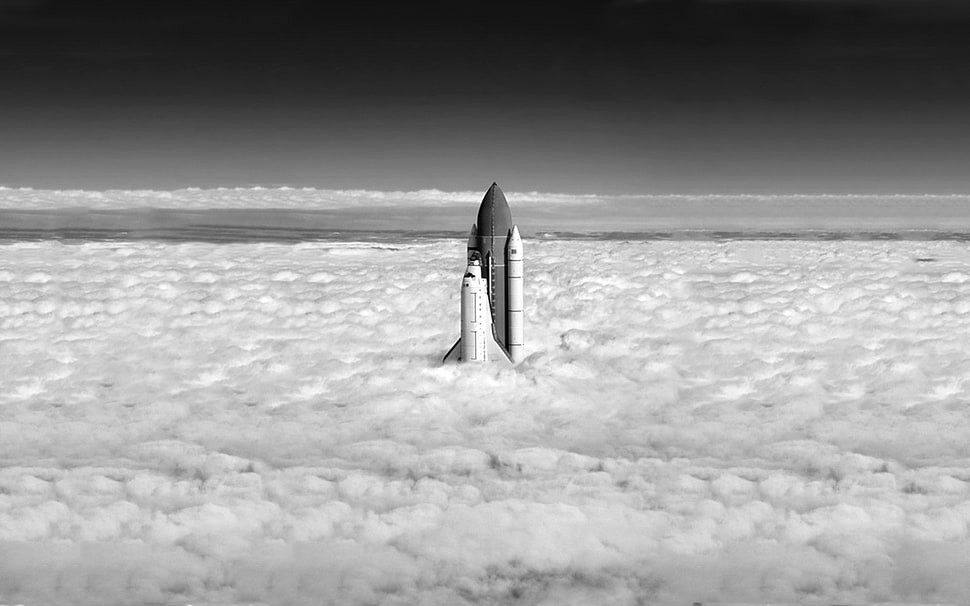gray and black aircraft, space shuttle, monochrome, vehicle, space HD wallpaper