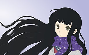 woman wearing purple scarf anime HD wallpaper