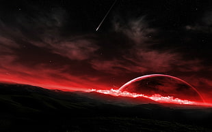 comet fall down during nighttime, space, landscape, sky, stars
