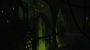 green lighted bridge with chains artwork wallpaper, Castlevania: Lords of Shadow, video games, concept art