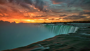 waterfalls during sunset