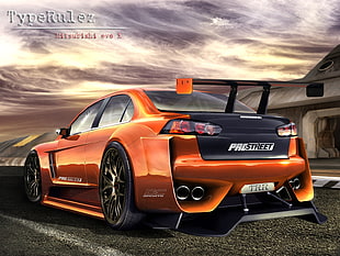 orange coupe, Mitsubishi Lancer Evo X, tuning, car, vehicle
