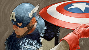 two blue-and-orange wooden chairs, Marvel Comics, painting, Captain America