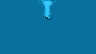 person under water illustration, minimalism, water, underwater, artwork HD wallpaper