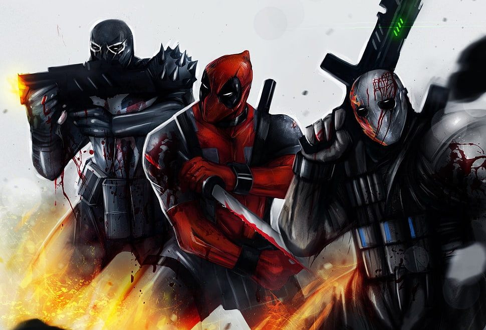 three Deadpool illustrations HD wallpaper