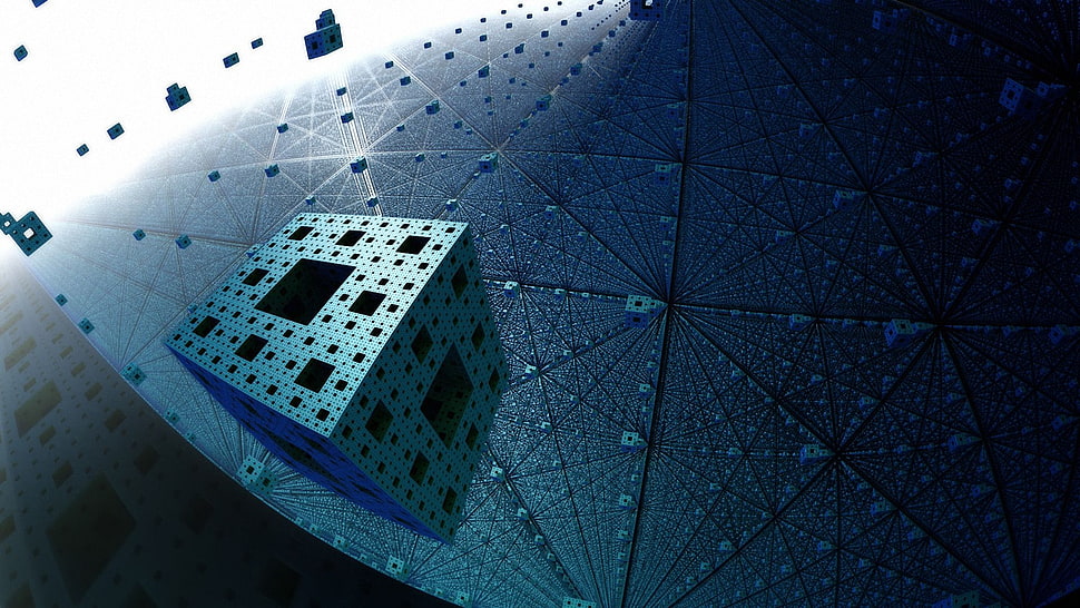 gray and blue 3D cube wallpaper HD wallpaper