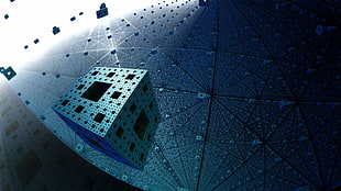 gray and blue 3D cube wallpaper