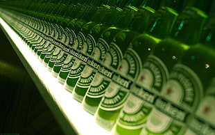 green labeled bottle lot, beer, bottles, green, Heineken