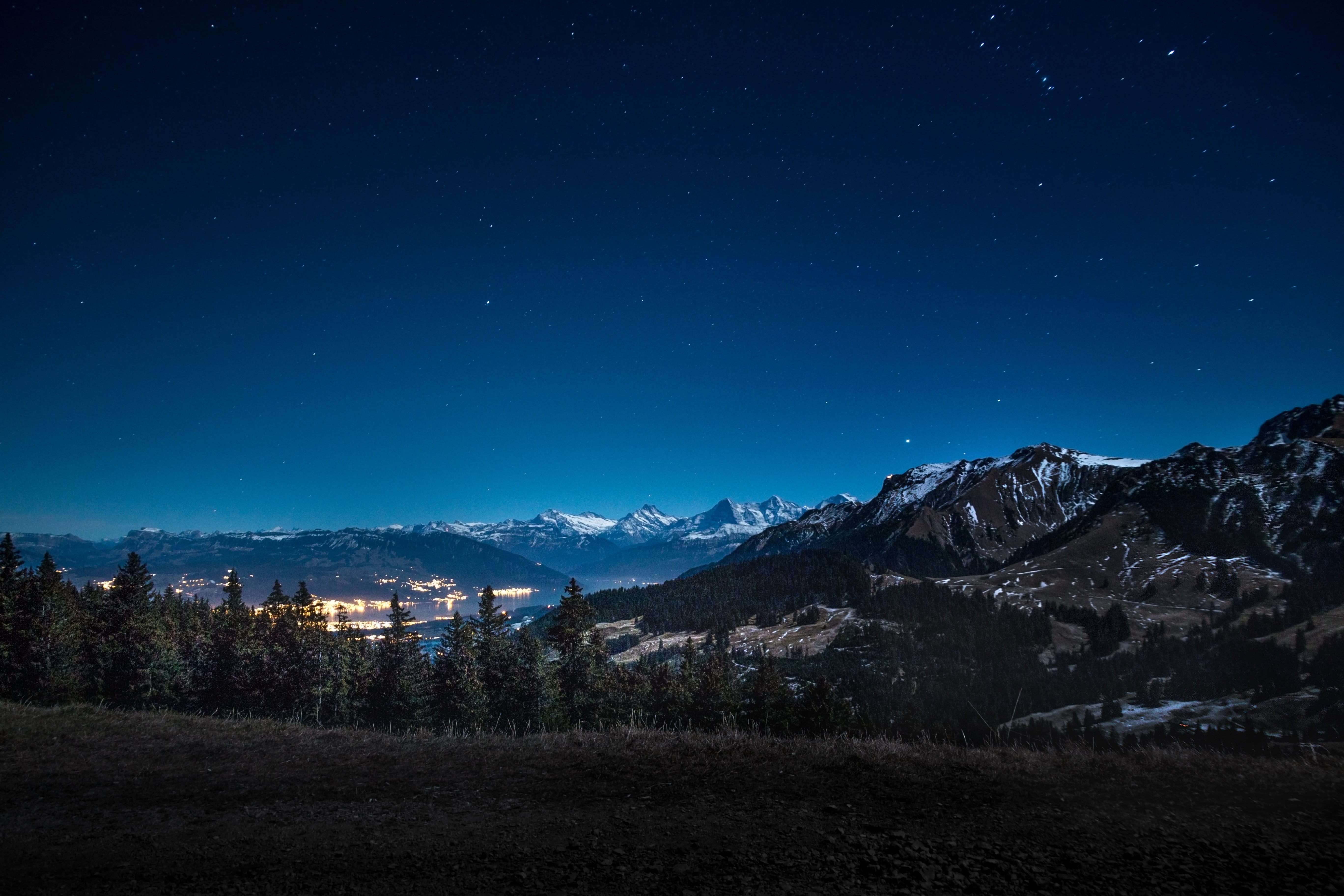 2560x1080 Resolution Mountain Covered With Snow Under Cloudy Night