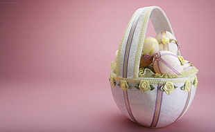 beige and pink Easter egg with basket HD wallpaper