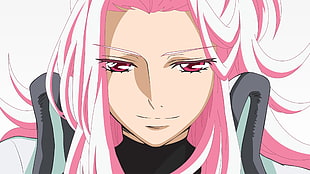 woman with pink hair anime character illustration