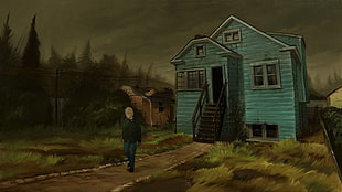 man walking away house painting, movies, Kurt Cobain: Montage of Heck, digital art, artwork
