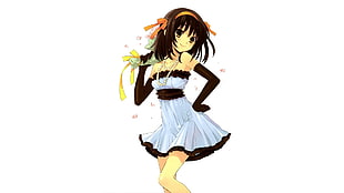 female anime character in white and black mini dress