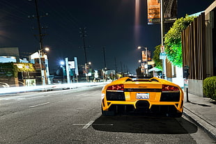 yellow Lamborghini Aventador coupe, car, Lamborghini, Lamborghini Murcielago, night