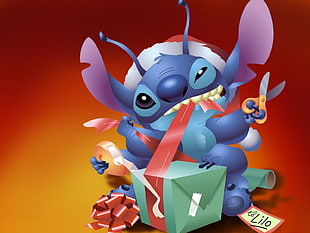 Stitch opening gift graphic illustration HD wallpaper