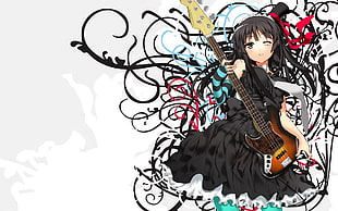 K-On female anime character in black dress with electric guitar HD wallpaper