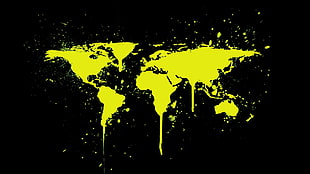 yellow world map splash paint HD wallpaper