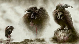 three skeleton crow illustrations, Deliver Us, In Flames, Sounds of a Playground Fading HD wallpaper