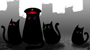 cat illustration, cat, eyes, gray, black cats