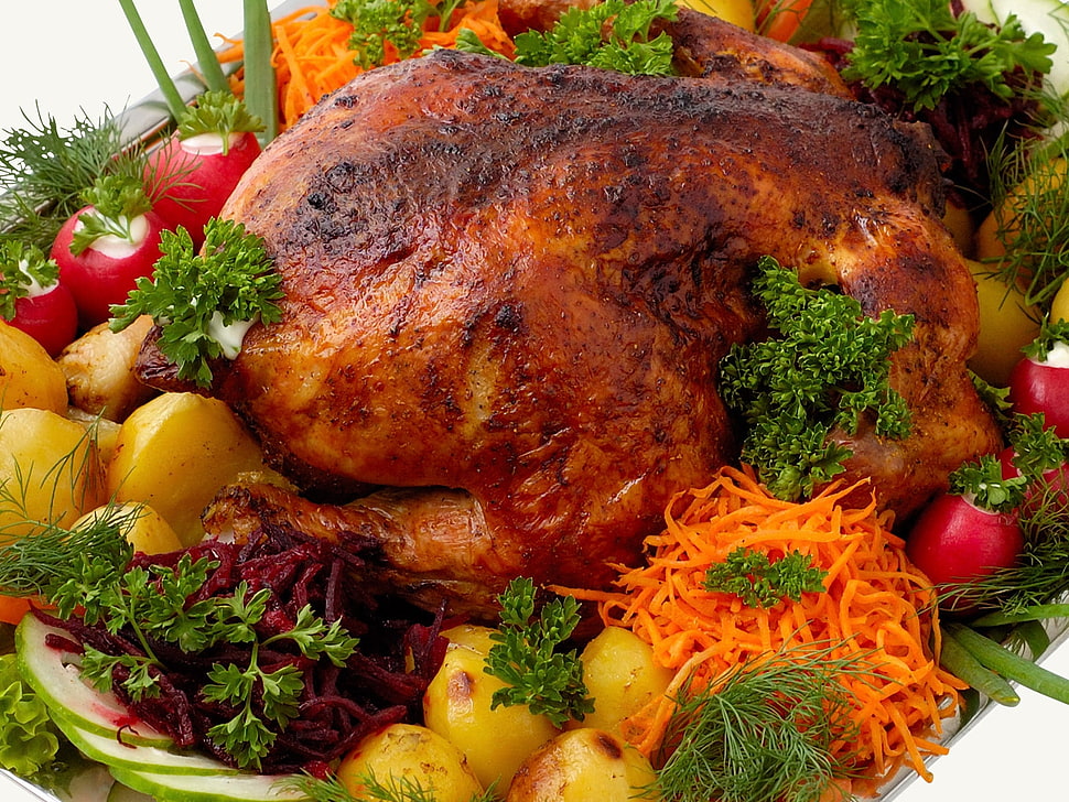 roasted chicken with vegetables HD wallpaper