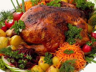 roasted chicken with vegetables HD wallpaper