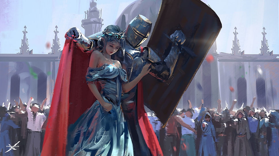 knight armor and woman digital wallpaper HD wallpaper