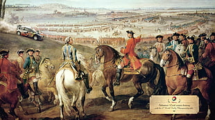 two man riding horse front of people painting, artwork HD wallpaper
