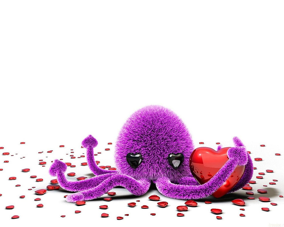 octopus with heart illustration HD wallpaper
