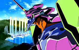 purple, blue, and green robot anime character illustration, anime, Neon Genesis Evangelion, EVA Unit 01 HD wallpaper