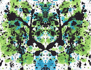 white and green floral textile, ink, paint splatter, symmetry, Rorschach test