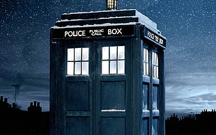 blue police box during night time HD wallpaper