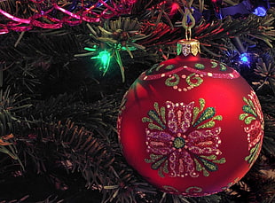 red and multicolored bauble