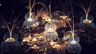 brown and white lights bokeh photo, fractal, fractal flowers, abstract HD wallpaper