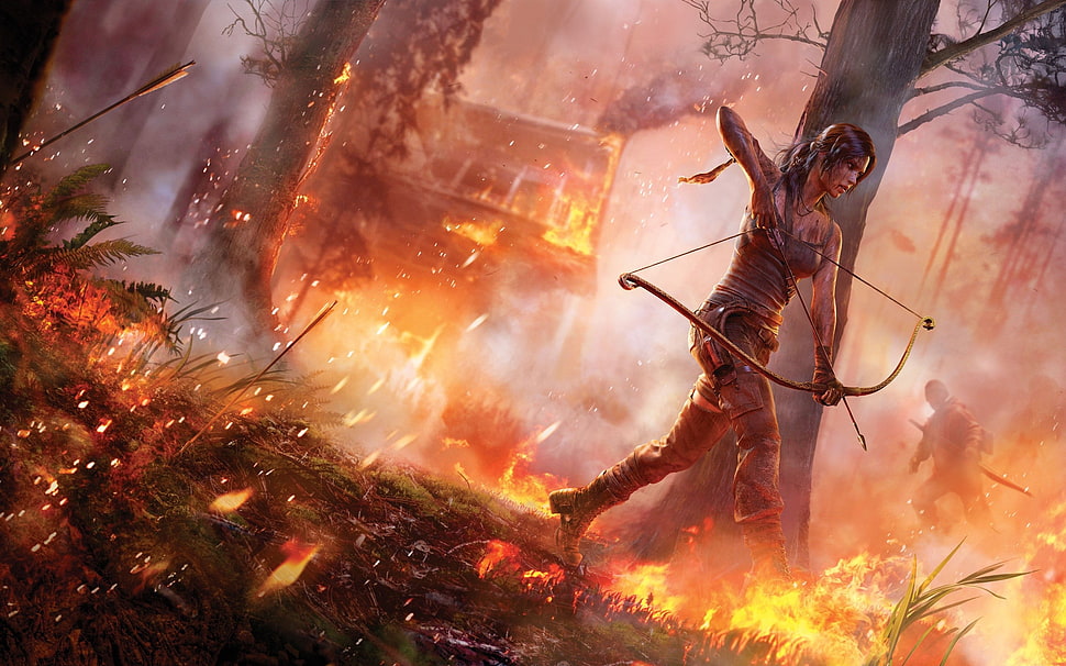 Lara Croft Rise of the Tomb Raider game digital wallpaper, fire, Tomb Raider, tomb raider 2013, Lara Croft HD wallpaper