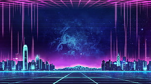 cityscape illustration, synthwave, city, EVGA